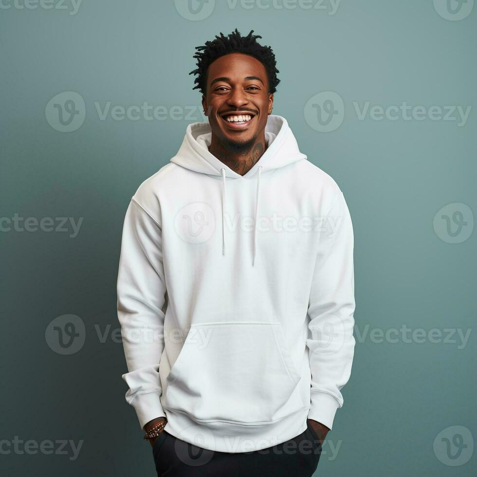 Illustration of a fashion portrait with plain hoodie mockup, AI Generated photo