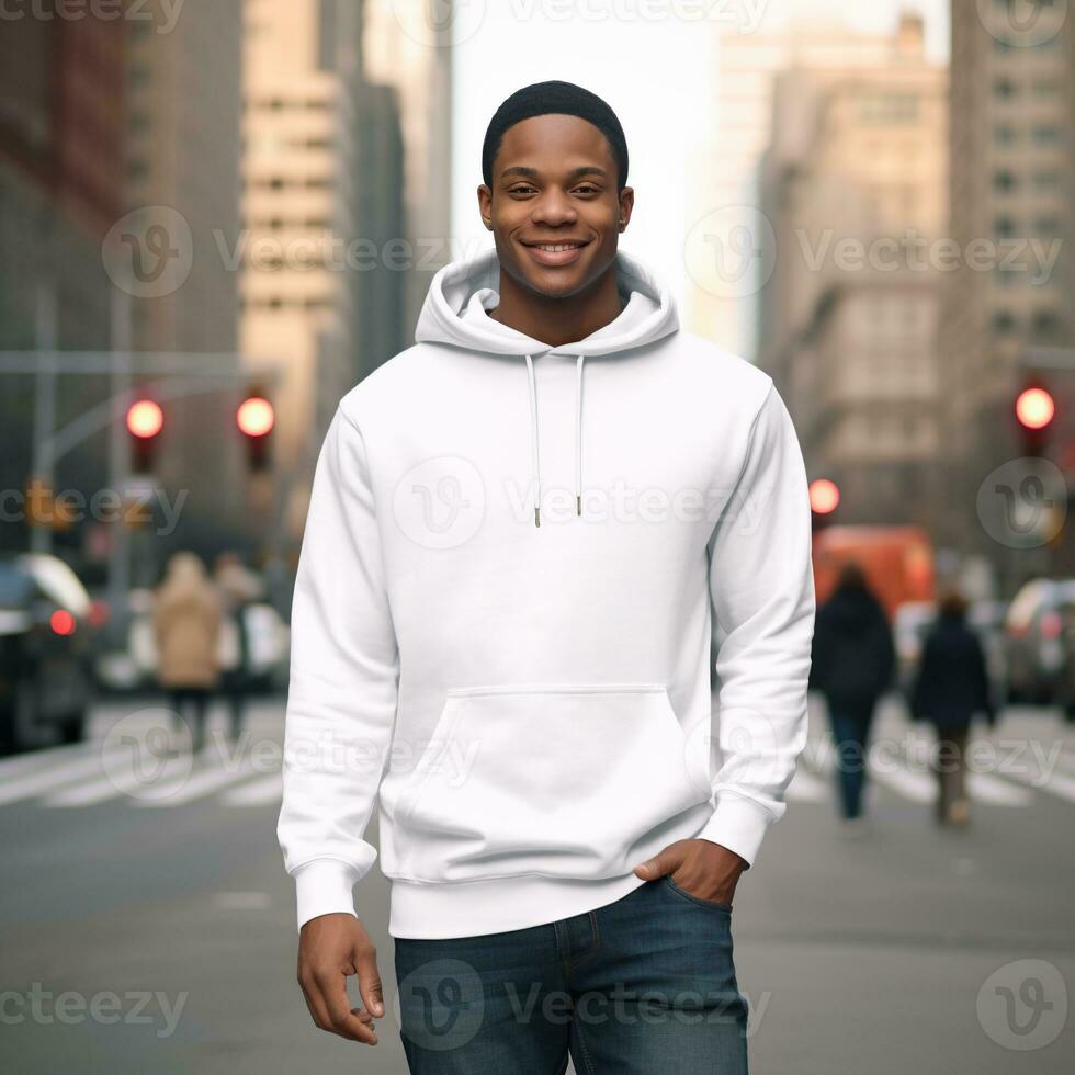 Illustration of a fashion portrait with plain hoodie mockup, AI Generated photo