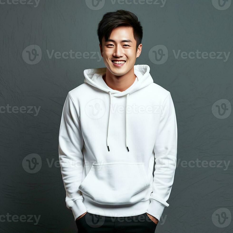 Illustration of a fashion portrait with plain hoodie mockup, AI Generated photo