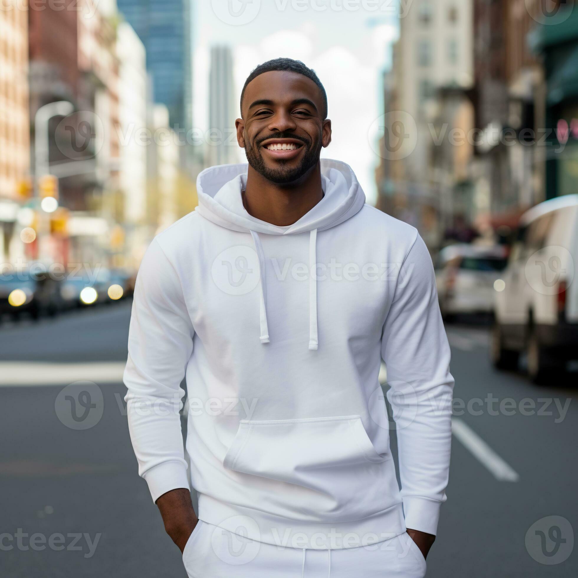 Illustration of a fashion portrait with plain hoodie mockup, AI