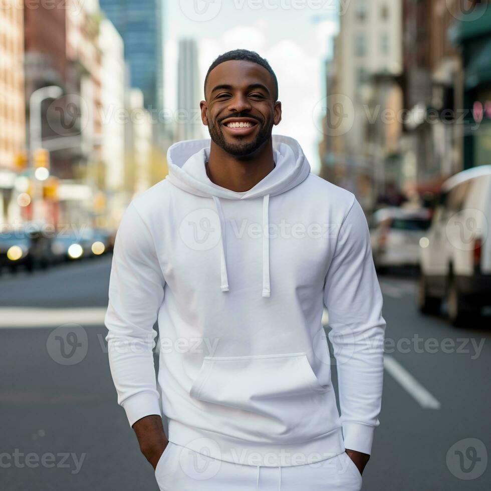Illustration of a fashion portrait with plain hoodie mockup, AI Generated photo