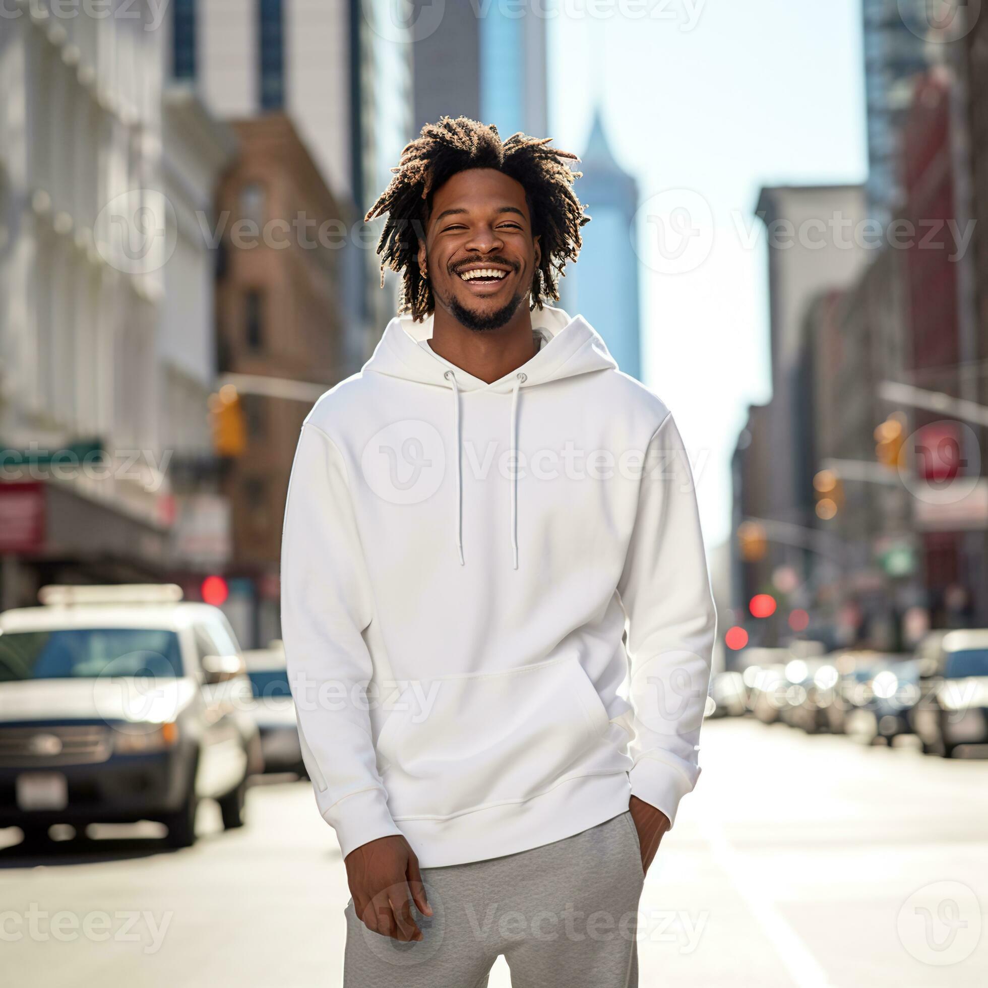 Illustration of a fashion portrait with plain hoodie mockup, AI