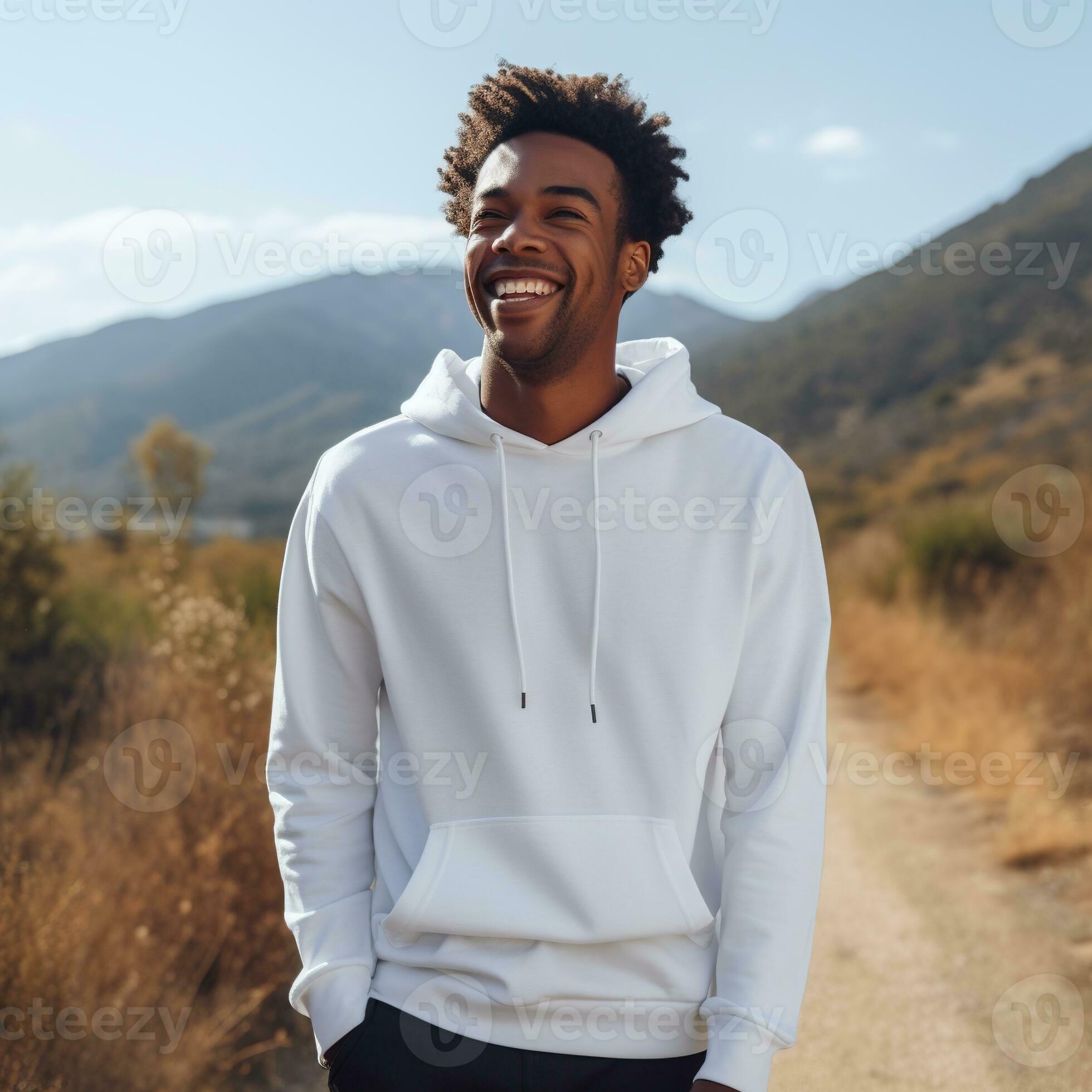 Illustration of a fashion portrait with plain hoodie mockup, AI