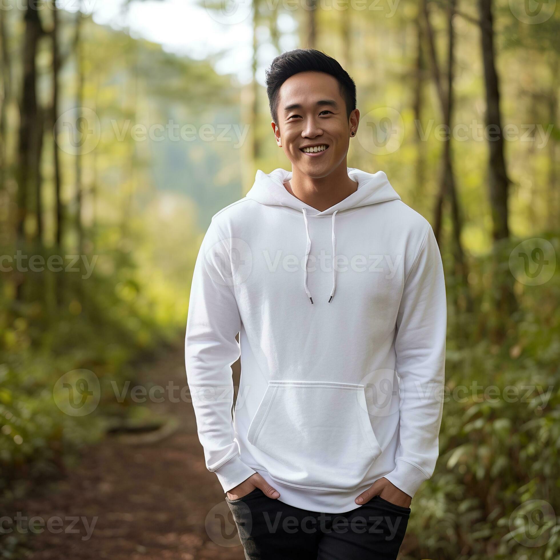 Illustration of a fashion portrait with plain hoodie mockup, AI