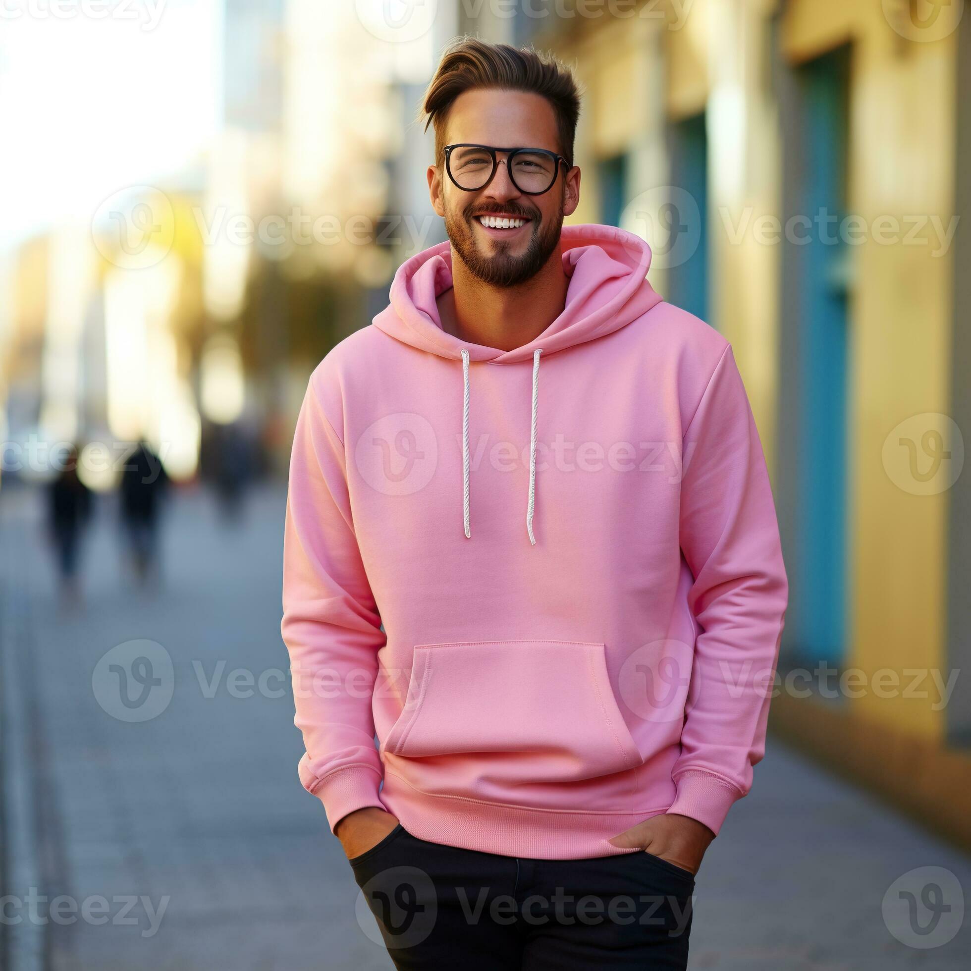 Illustration of a fashion portrait with plain hoodie mockup, AI
