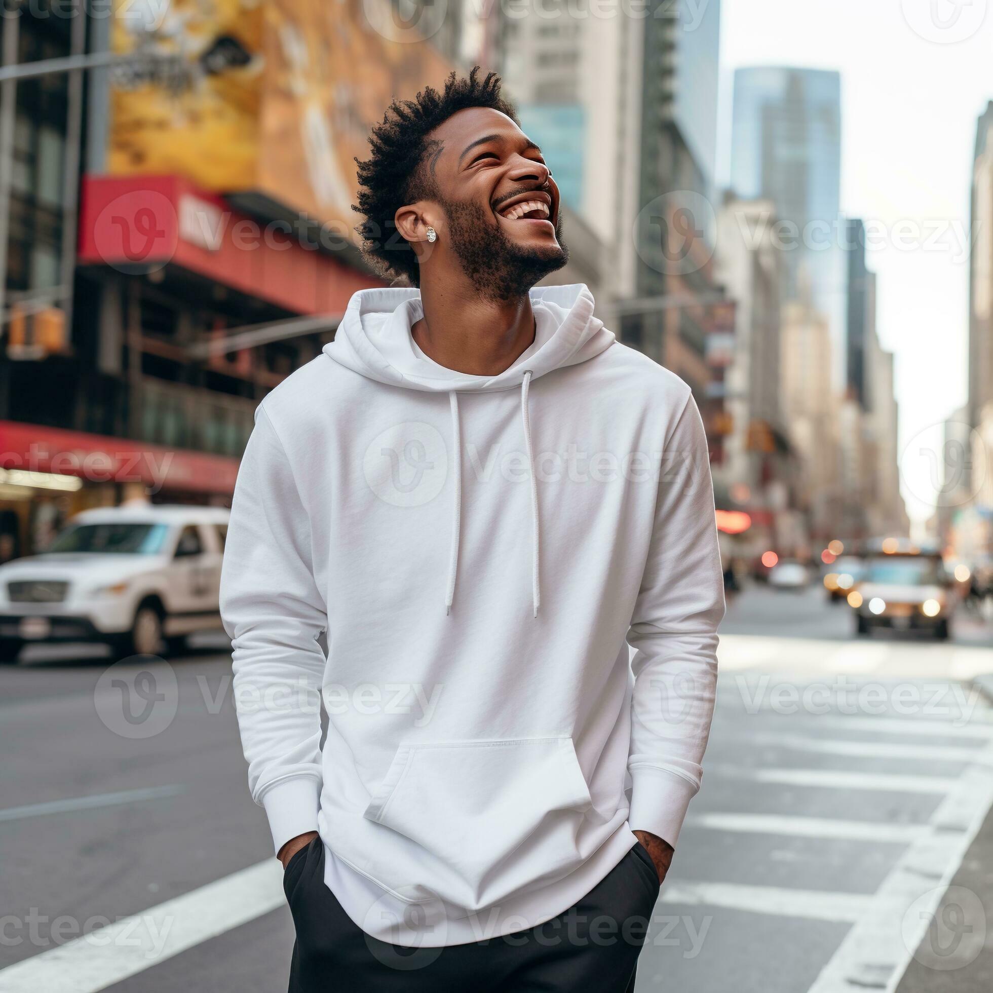 Illustration of a fashion portrait with plain hoodie mockup, AI