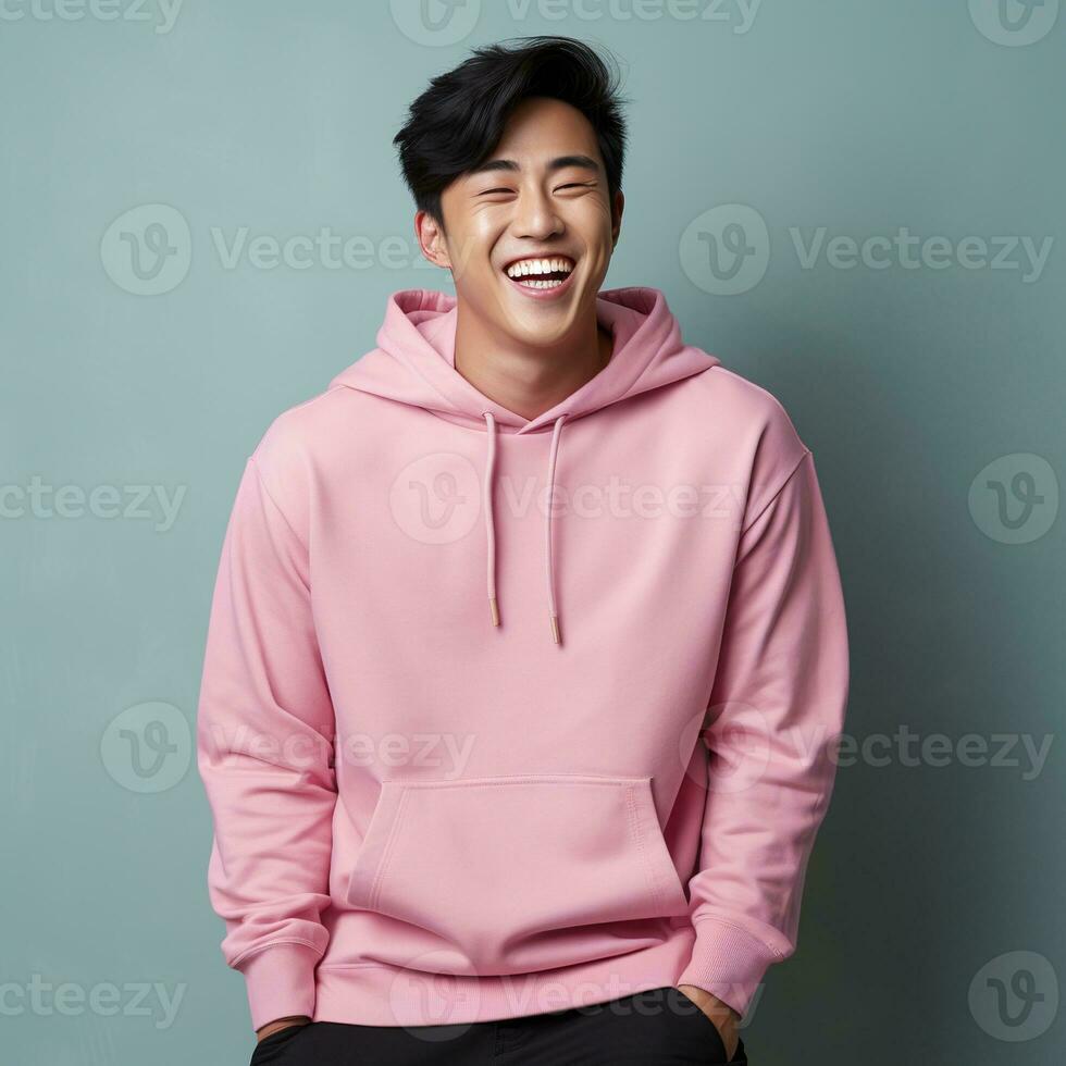 Illustration of a fashion portrait with plain hoodie mockup, AI Generated photo