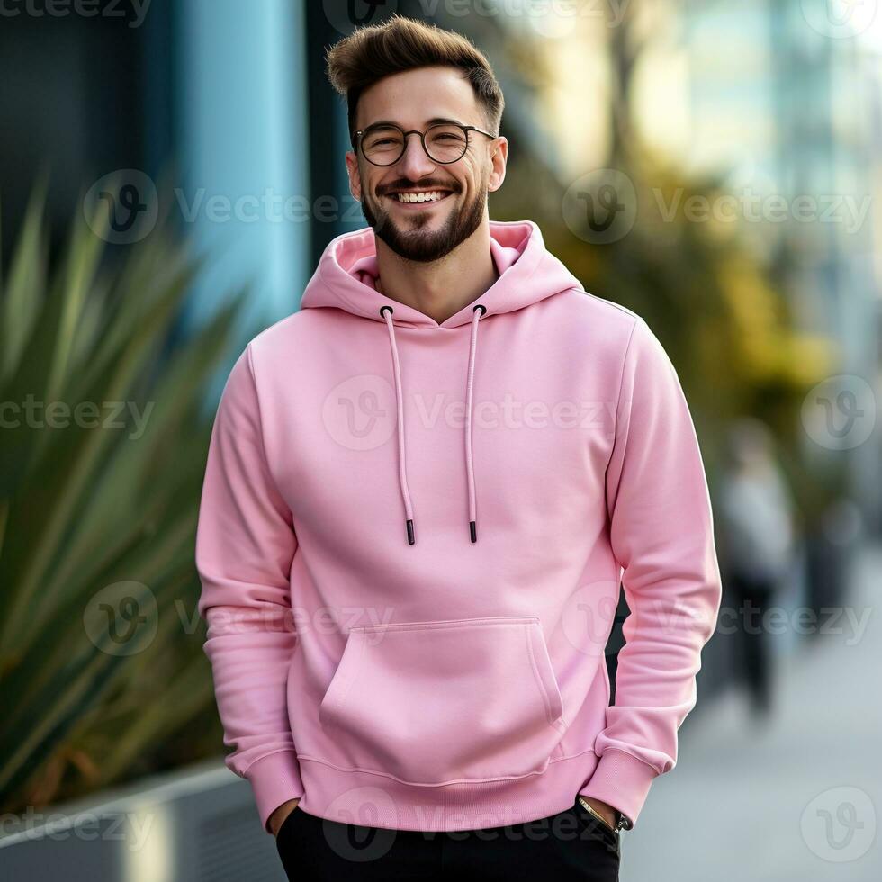 Illustration of a fashion portrait with plain hoodie mockup, AI Generated photo
