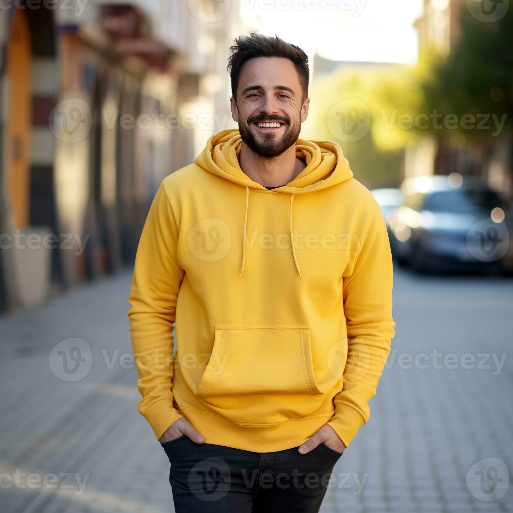 Illustration of a fashion portrait with plain hoodie mockup, AI