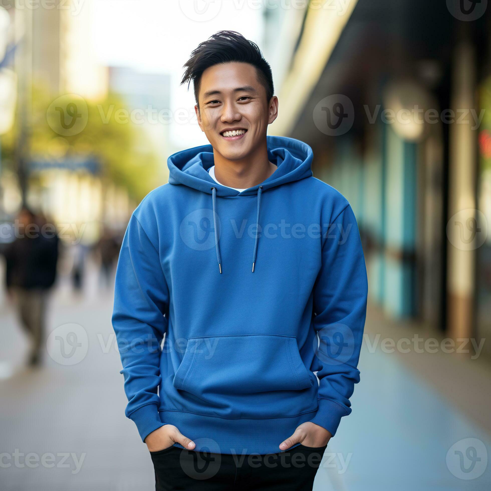 Illustration of a fashion portrait with plain hoodie mockup, AI