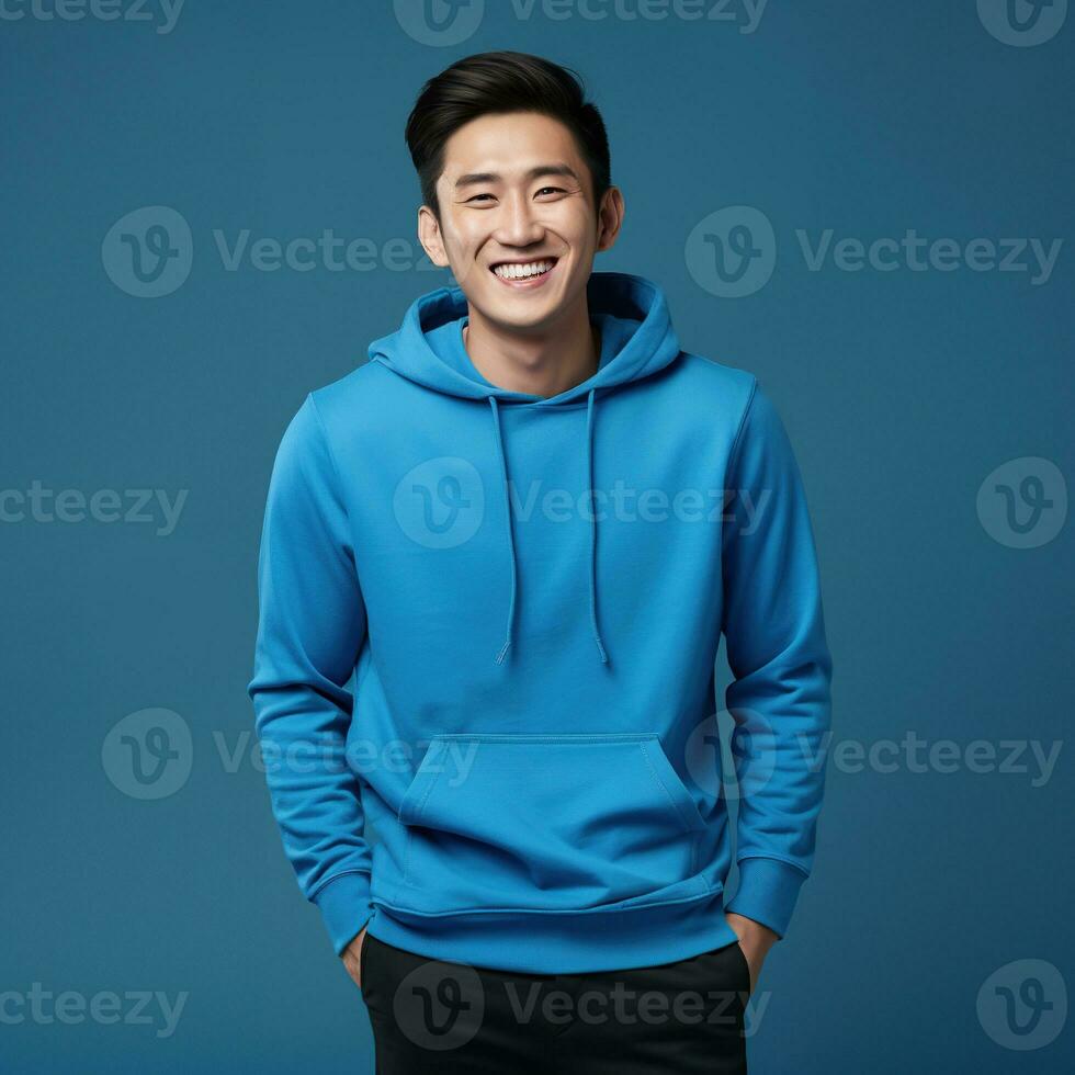 Illustration of a fashion portrait with plain hoodie mockup, AI Generated photo