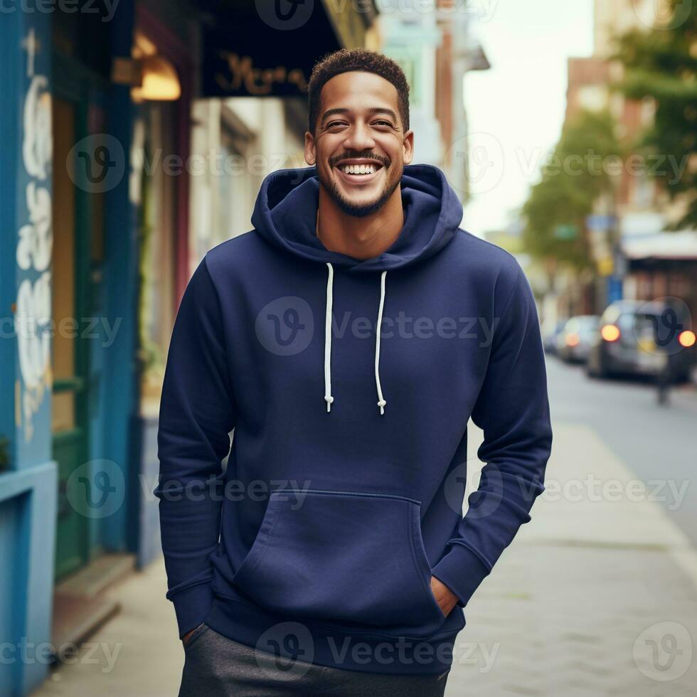 Illustration of a fashion portrait with plain hoodie mockup, AI Generated photo
