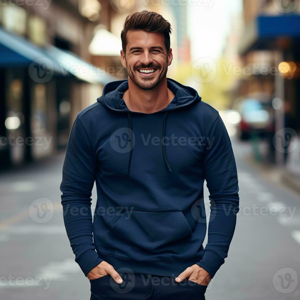 Illustration of a fashion portrait with plain hoodie mockup, AI Generated photo