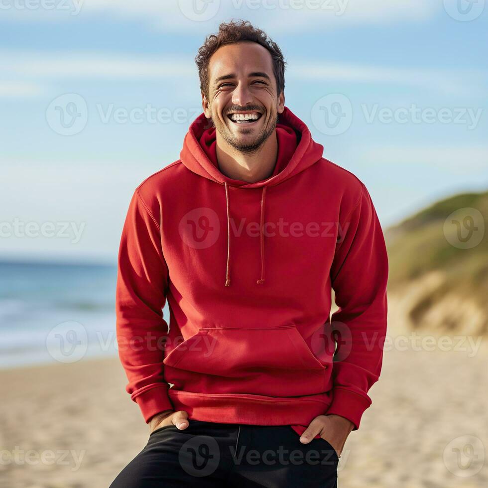 Illustration of a fashion portrait with plain hoodie mockup, AI Generated photo