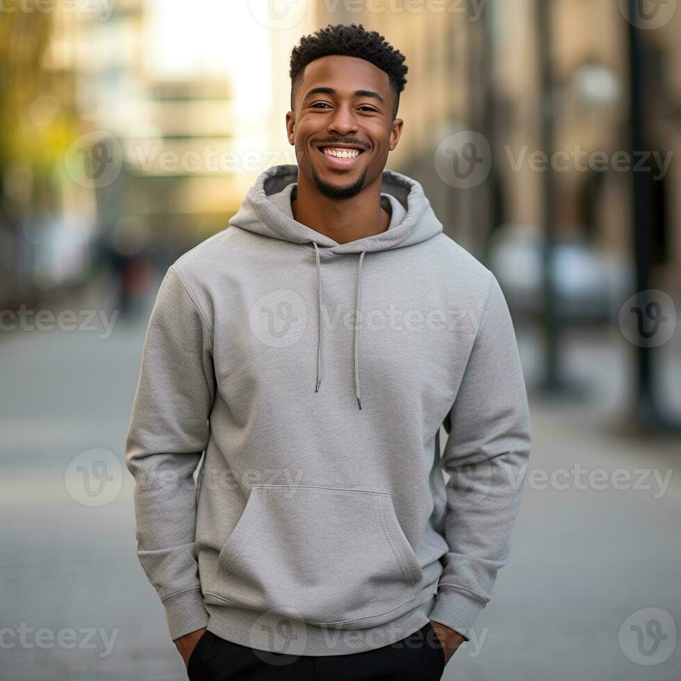 Illustration of a fashion portrait with plain hoodie mockup, AI Generated photo