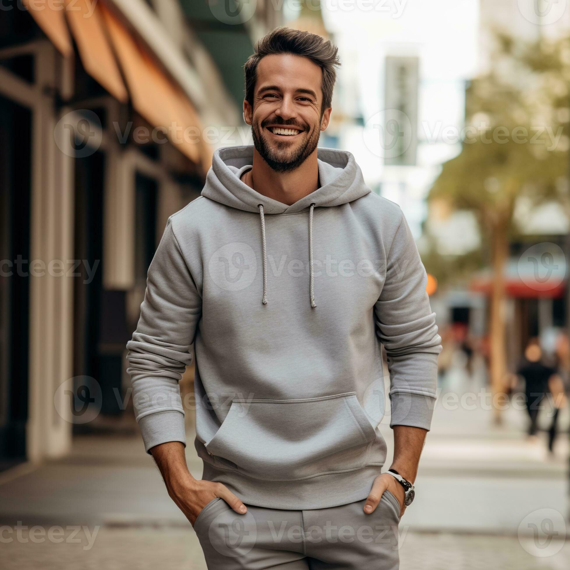 Illustration of a fashion portrait with plain hoodie mockup, AI