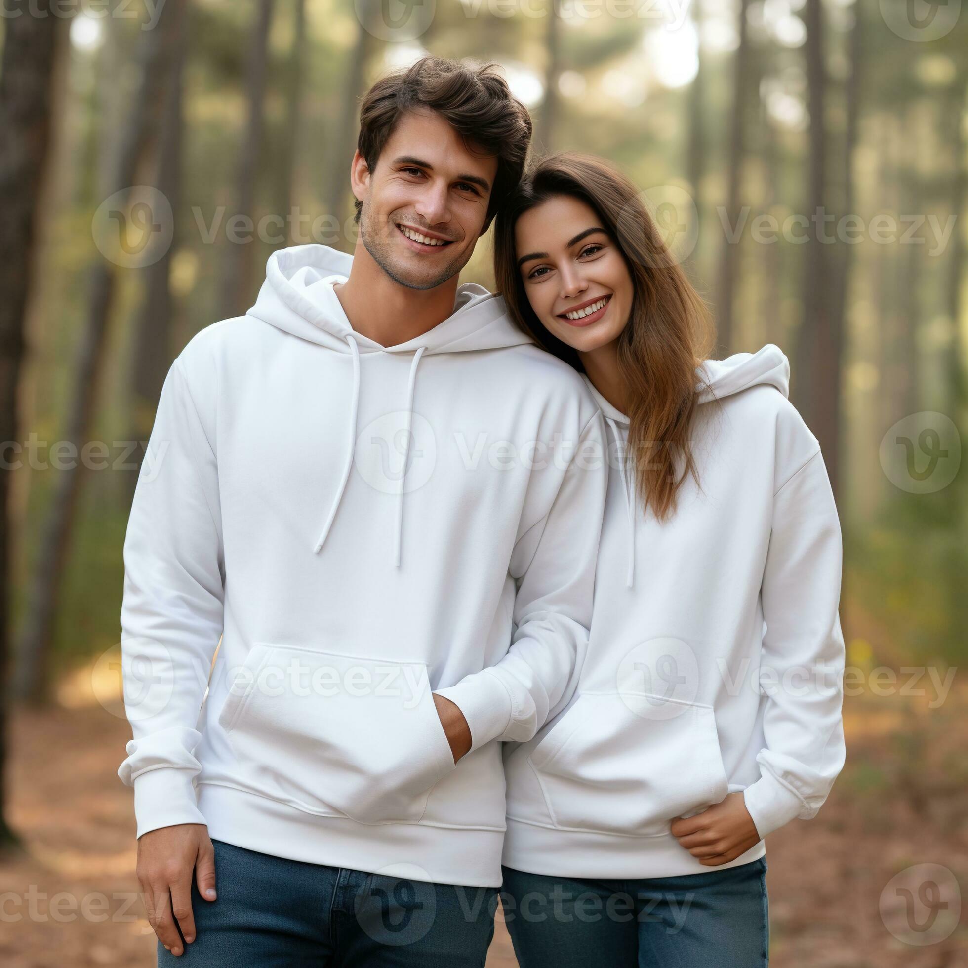 Illustration of a fashioncouple portrait with plain hoodie mockup, AI