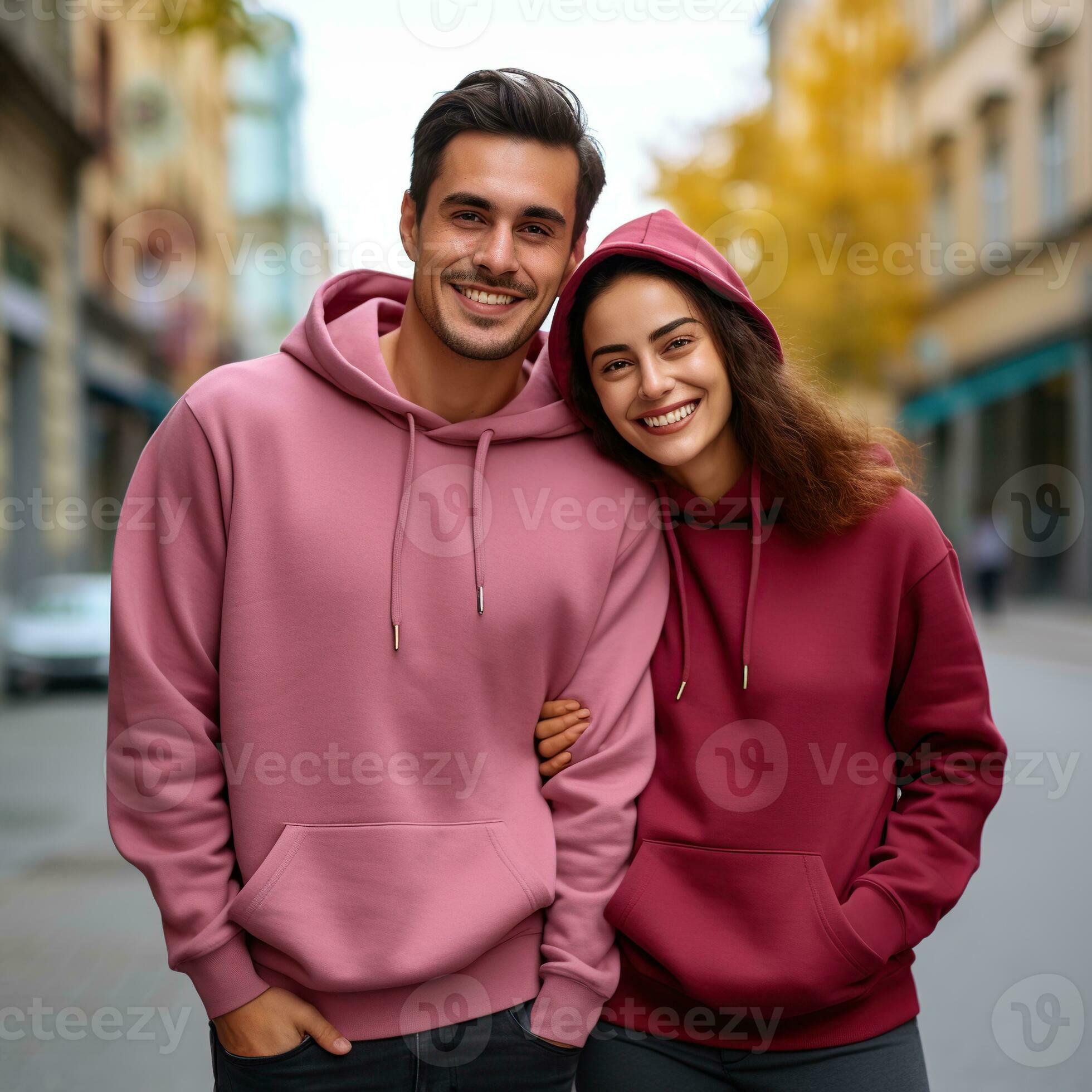 Illustration of a fashioncouple portrait with plain hoodie mockup, AI