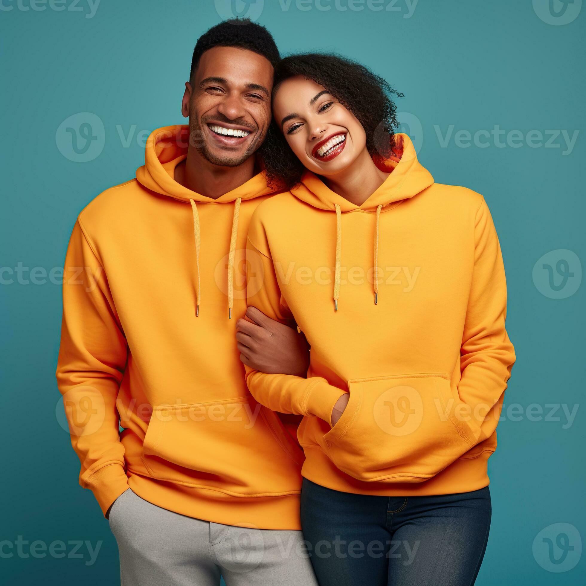 Illustration of a fashioncouple portrait with plain hoodie mockup, AI