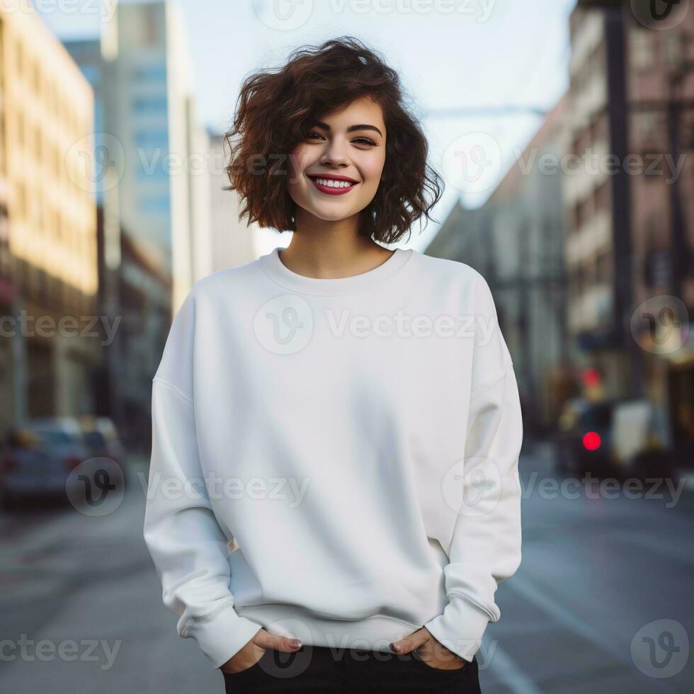 Illustration of a fashion couple portrait with plain hoodie mockup,  AI generative photo