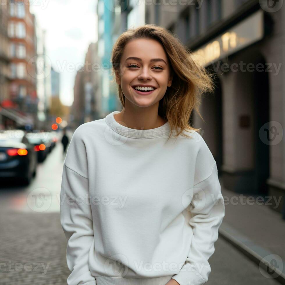 Illustration of a fashion couple portrait with plain hoodie mockup,  AI generative photo