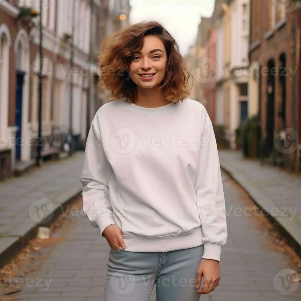 Illustration of a fashion couple portrait with plain hoodie mockup,  AI generative photo
