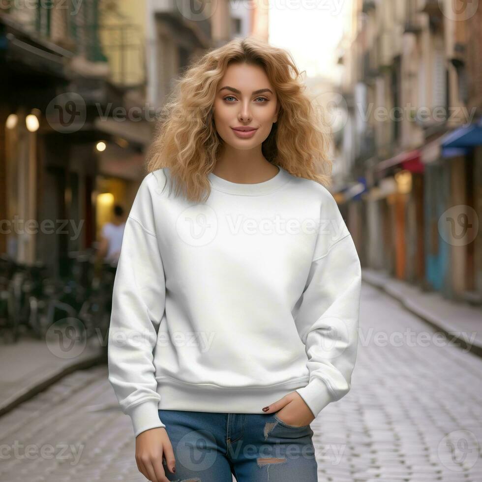 Illustration of a fashion couple portrait with plain hoodie mockup,  AI generative photo