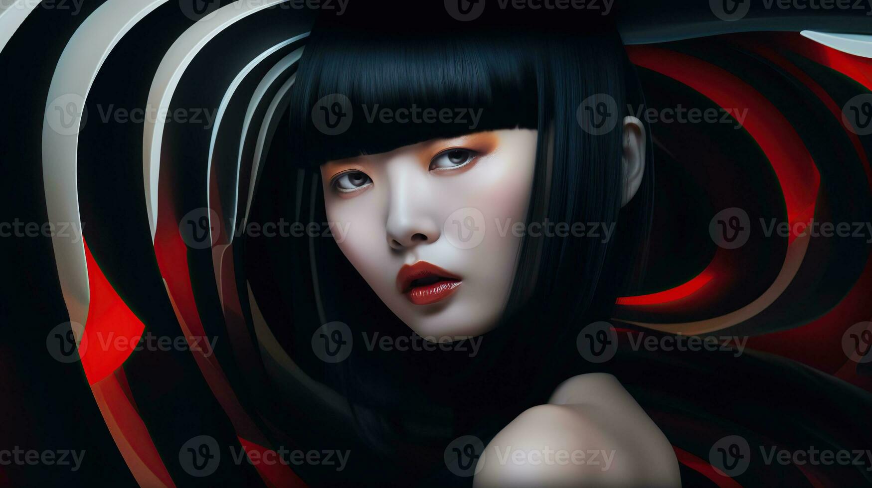 Illustration of a woman and abstract art, AI Generated photo