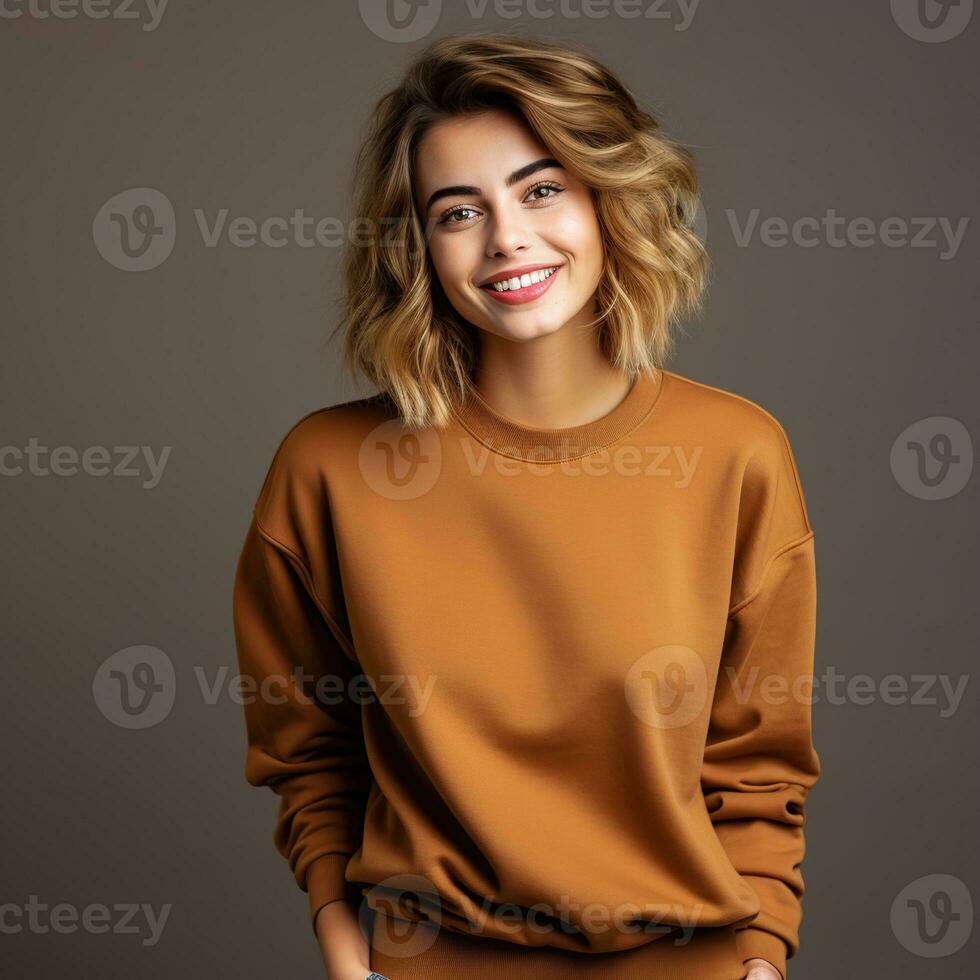 Illustration of a fashion couple portrait with plain hoodie mockup,  AI generative photo
