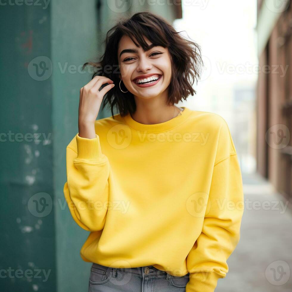 Illustration of a fashion couple portrait with plain hoodie mockup,  AI generative photo