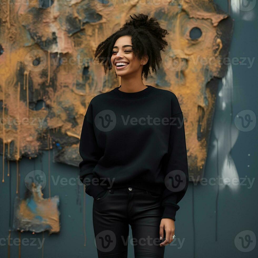 Illustration of a fashion couple portrait with plain hoodie mockup,  AI generative photo