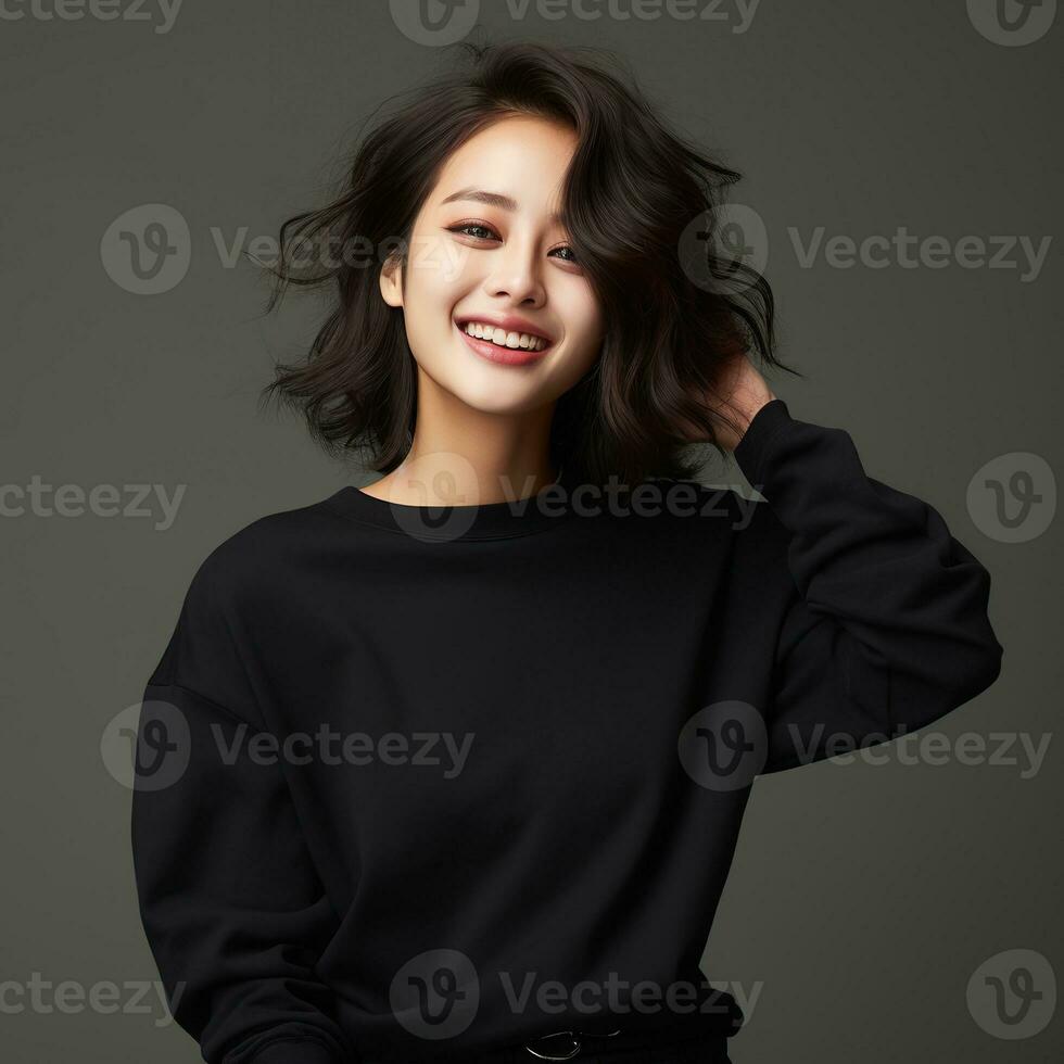 Illustration of a fashion couple portrait with plain hoodie mockup,  AI generative photo