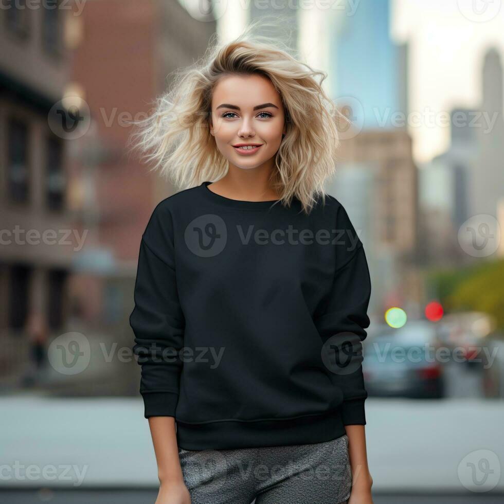 Illustration of a fashion couple portrait with plain hoodie mockup,  AI generative photo