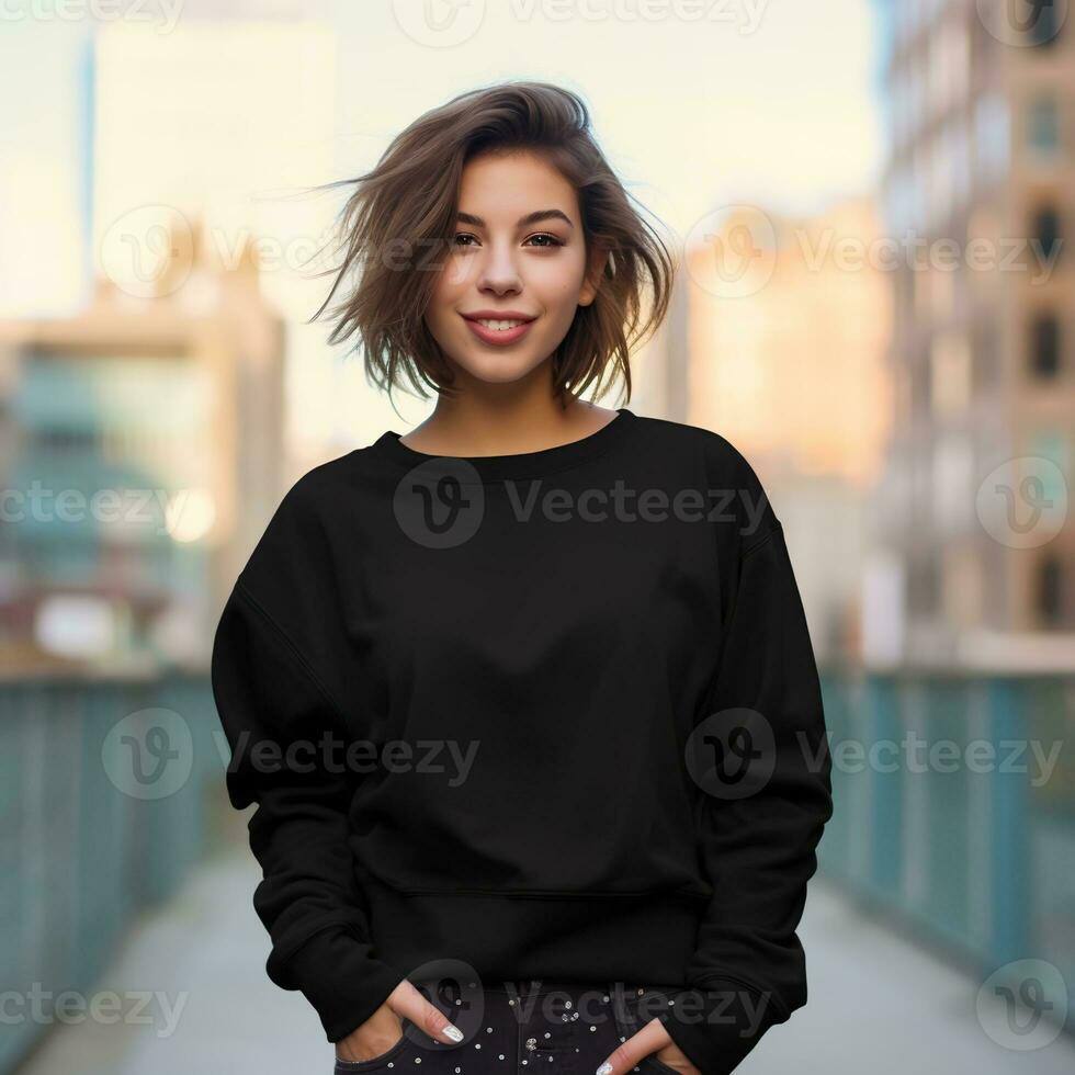 Illustration of a fashion couple portrait with plain hoodie mockup,  AI generative photo