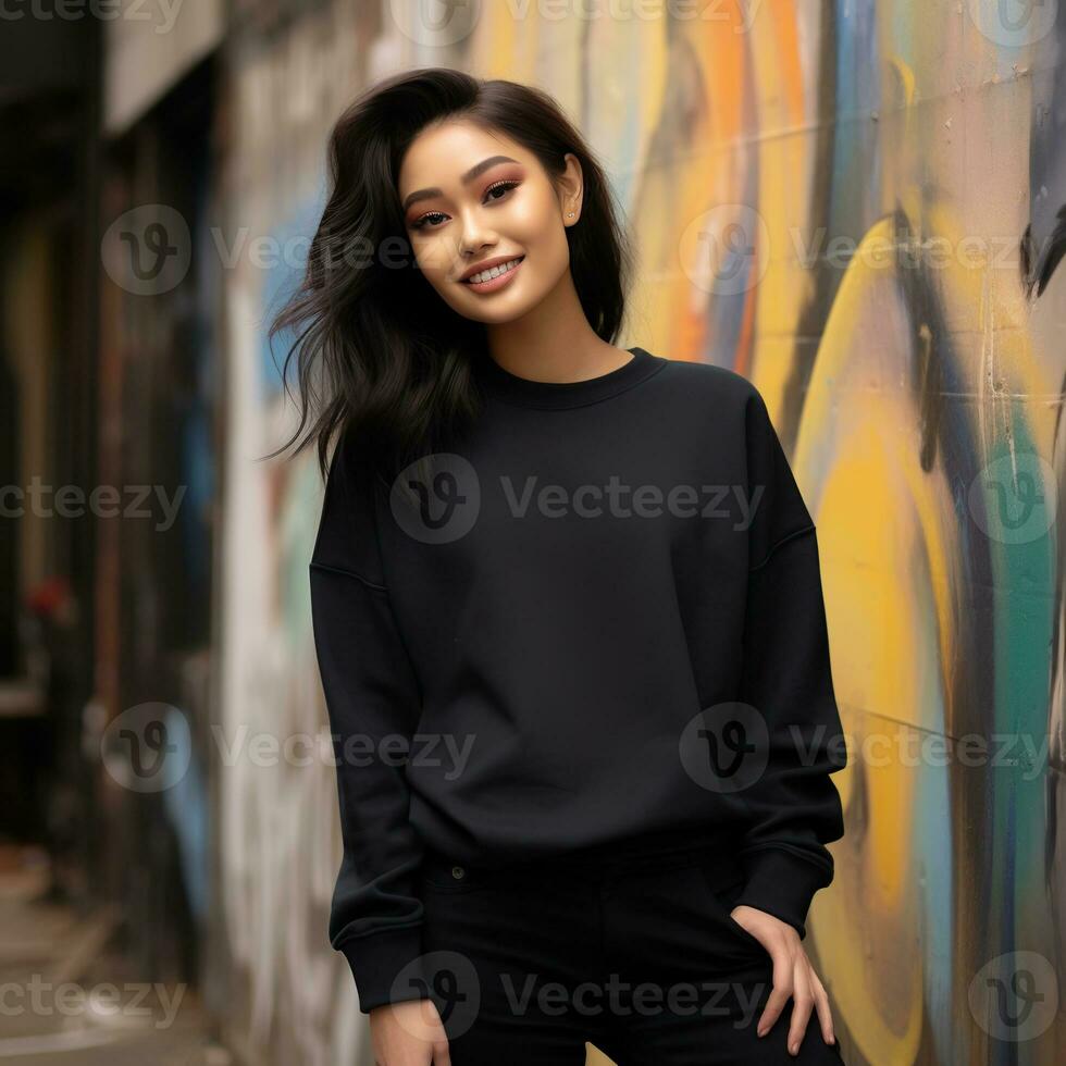 Illustration of a fashion couple portrait with plain hoodie mockup,  AI generative photo