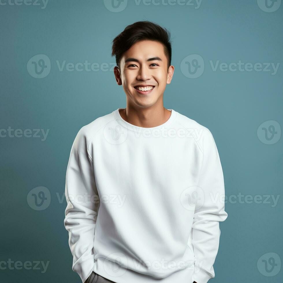 Illustration of a fashion portrait with plain sweater mockup, Ai generative , photo