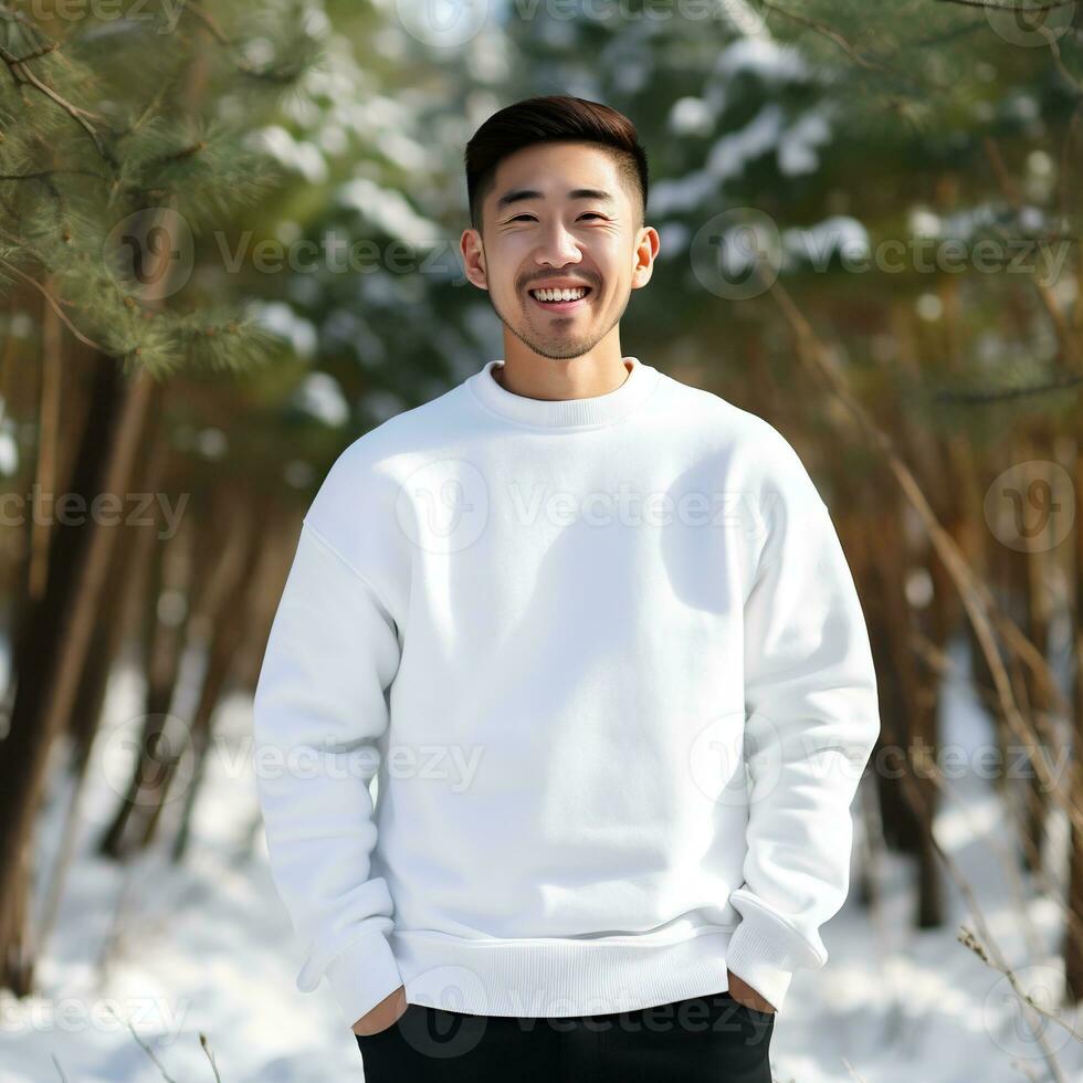 Illustration of a fashion portrait with plain sweater mockup, Ai generative , photo