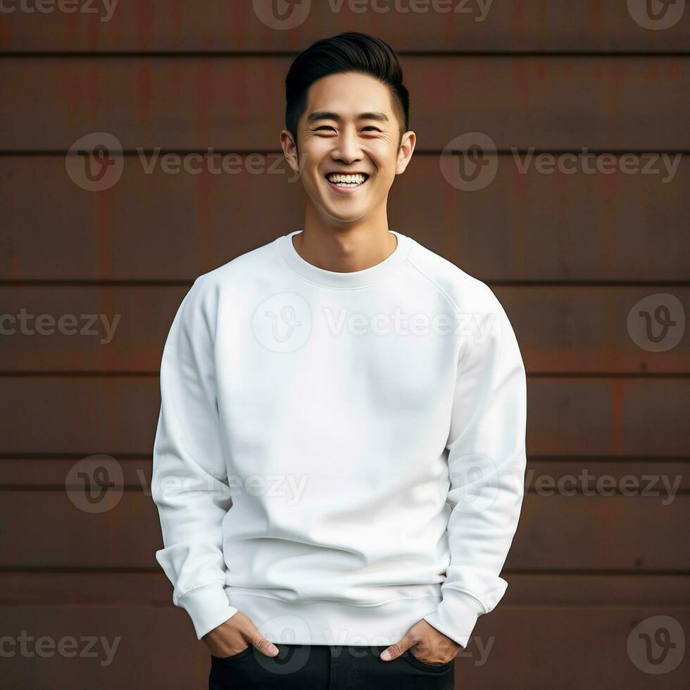 Illustration of a fashion portrait with plain sweater mockup, Ai generative , photo