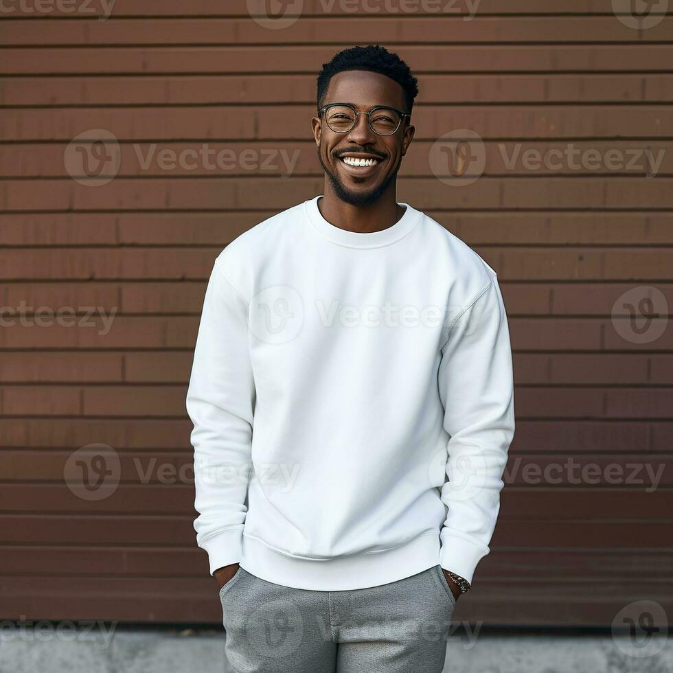 Illustration of a fashion portrait with plain sweater mockup, Ai generative , photo
