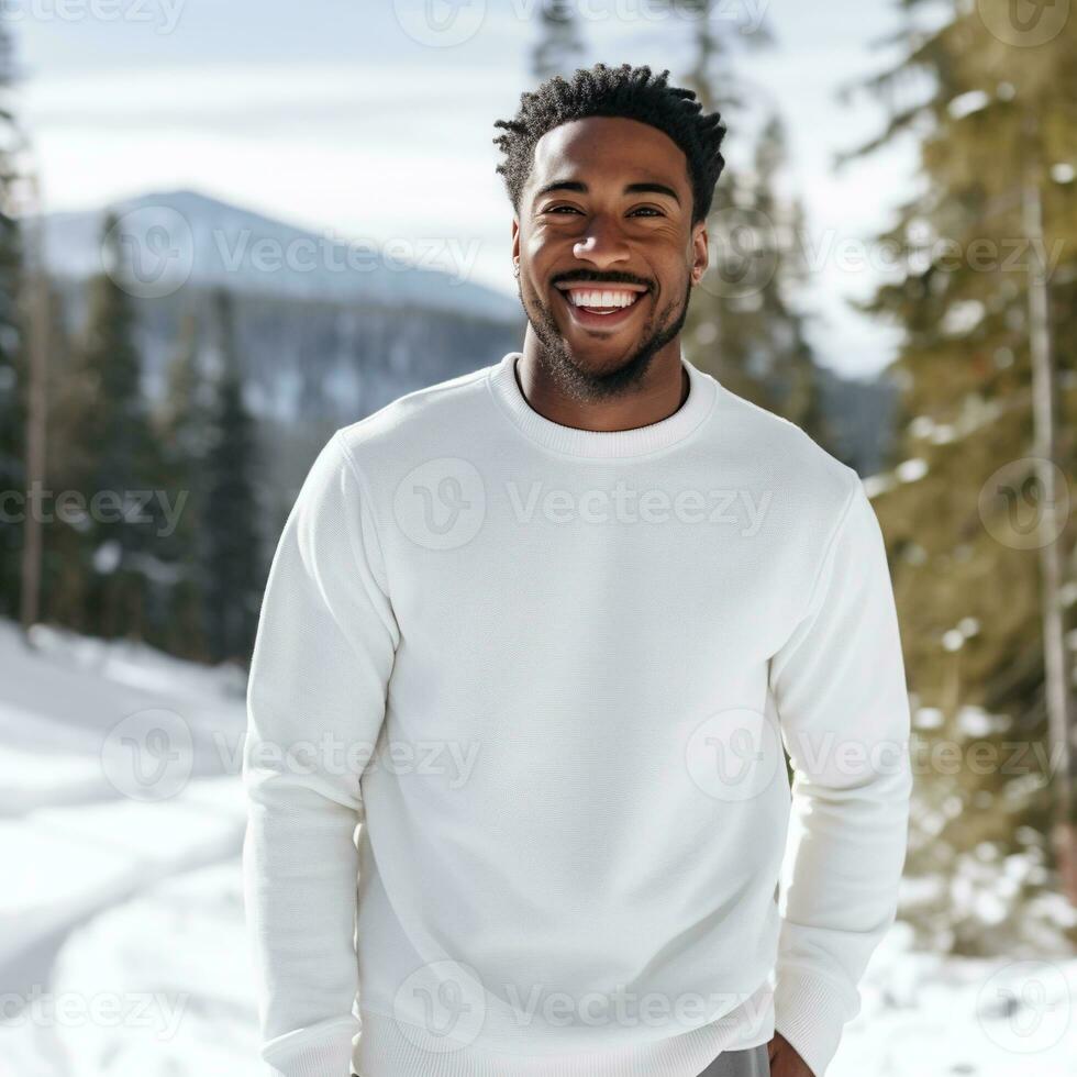 Illustration of a fashion portrait with plain sweater mockup, Ai generative , photo