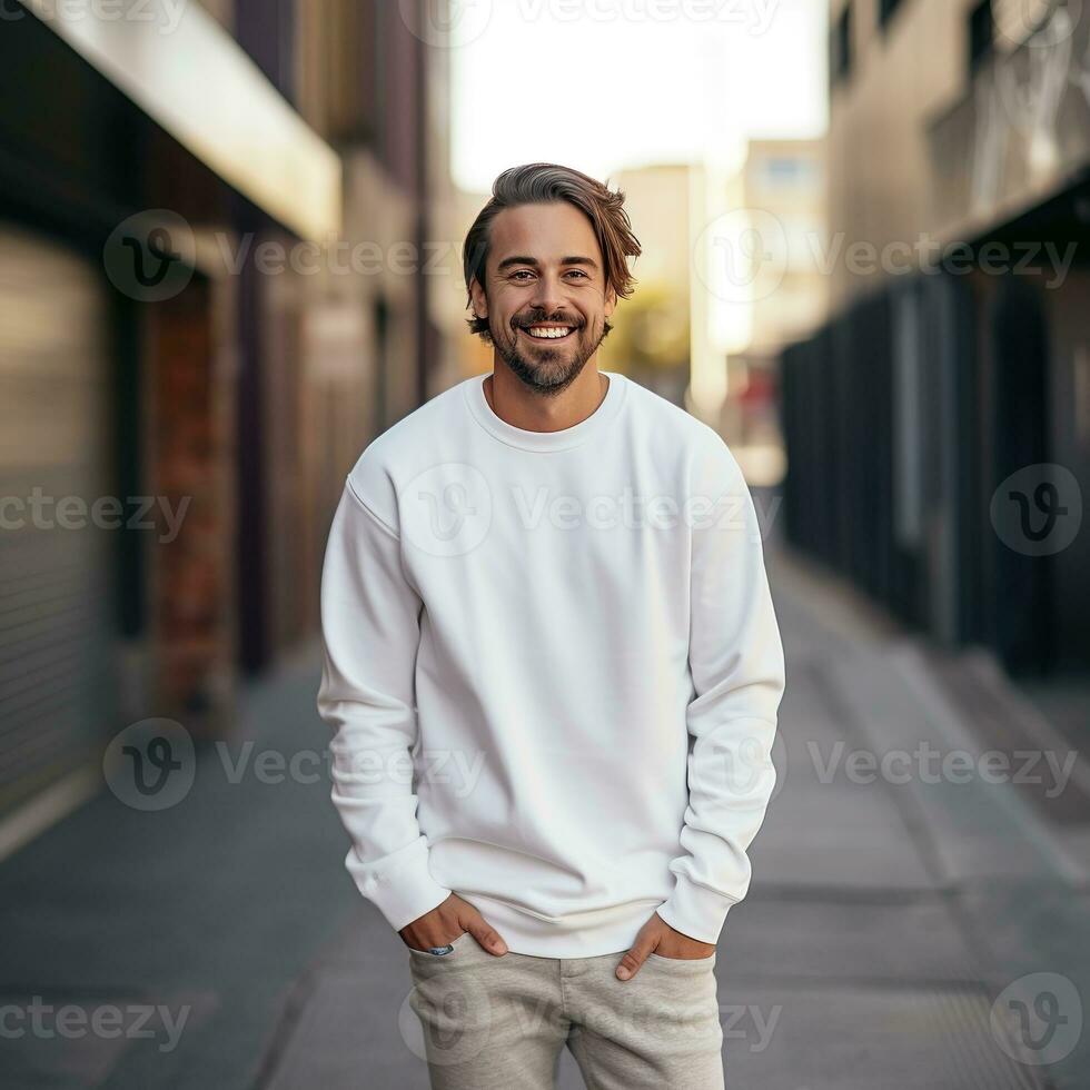 Illustration of a fashion portrait with plain sweater mockup, Ai generative , photo