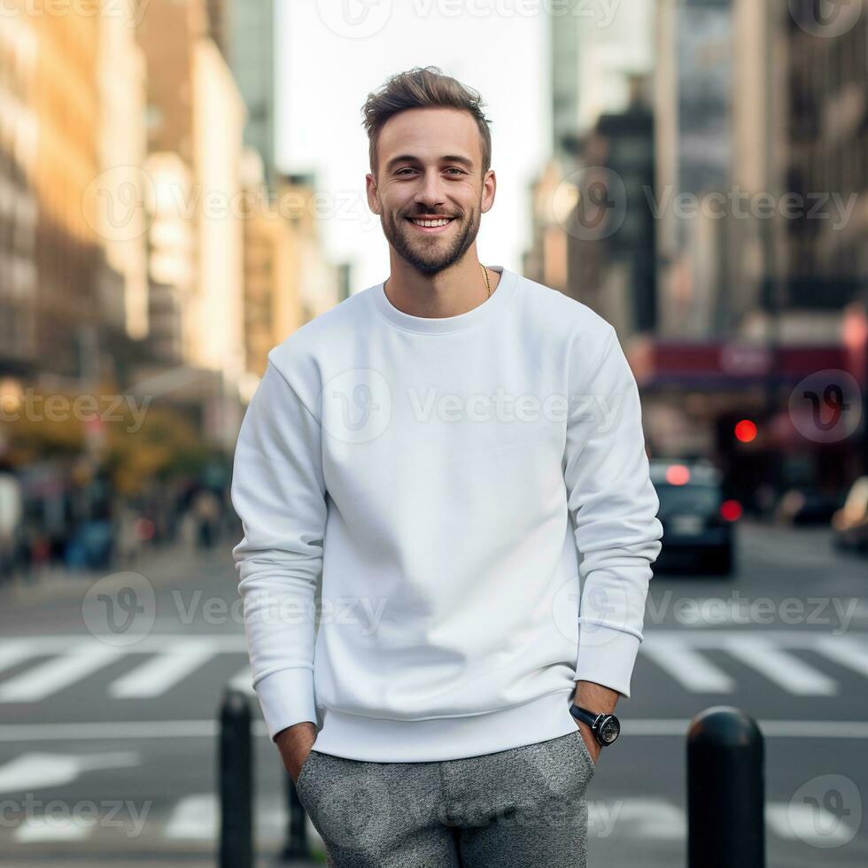 Illustration of a fashion portrait with plain sweater mockup, Ai generative , photo