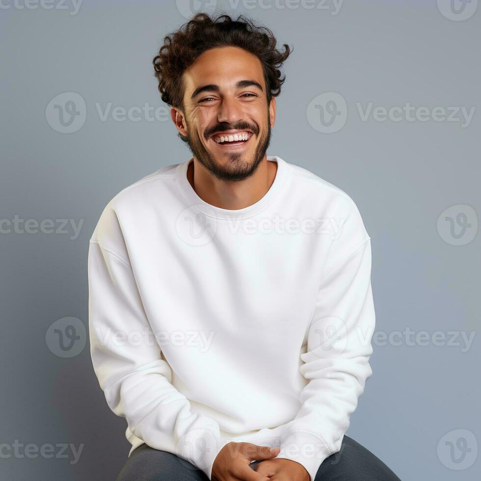 Illustration of a fashion portrait with plain sweater mockup, Ai generative , photo
