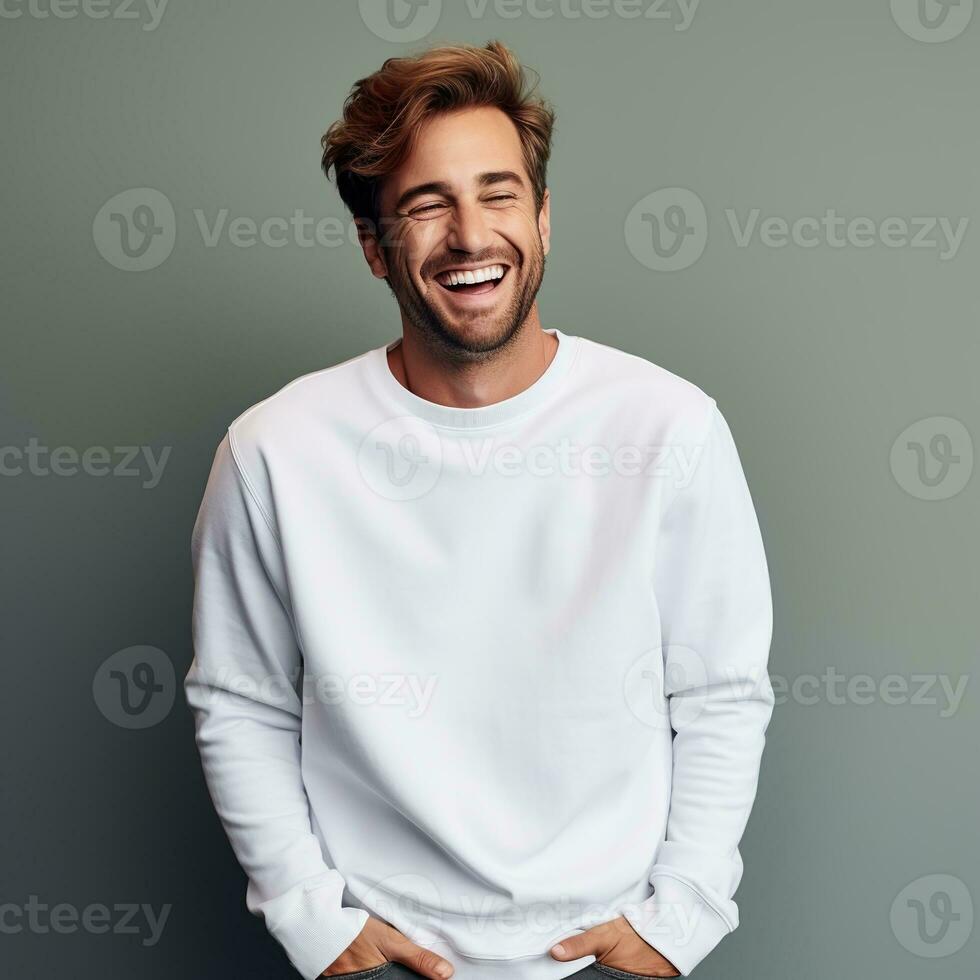 Illustration of a fashion portrait with plain sweater mockup, Ai generative , photo