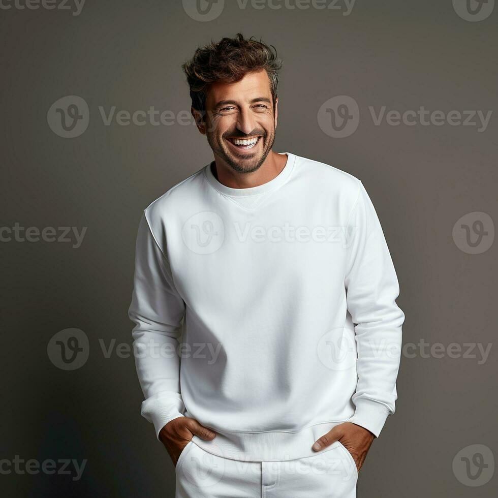 Illustration of a fashion portrait with plain sweater mockup, Ai generative , photo