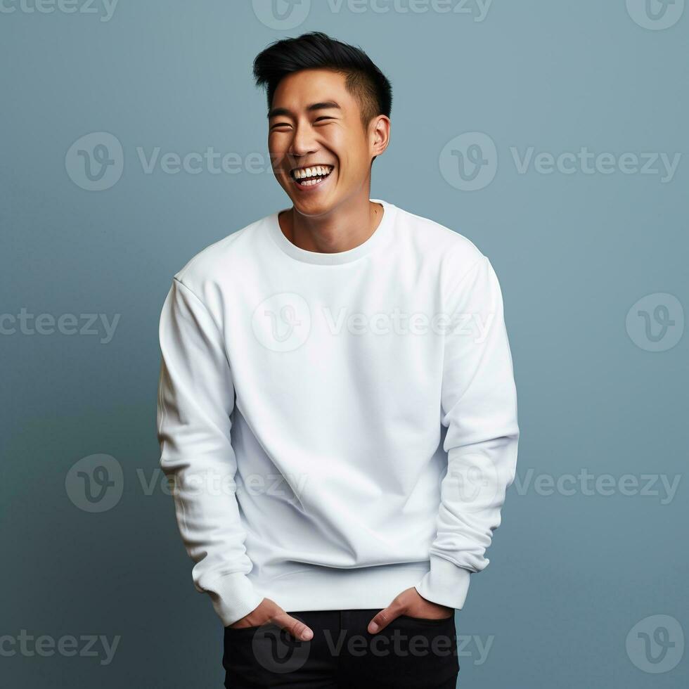 Illustration of a fashion portrait with plain sweater mockup, Ai generative , photo
