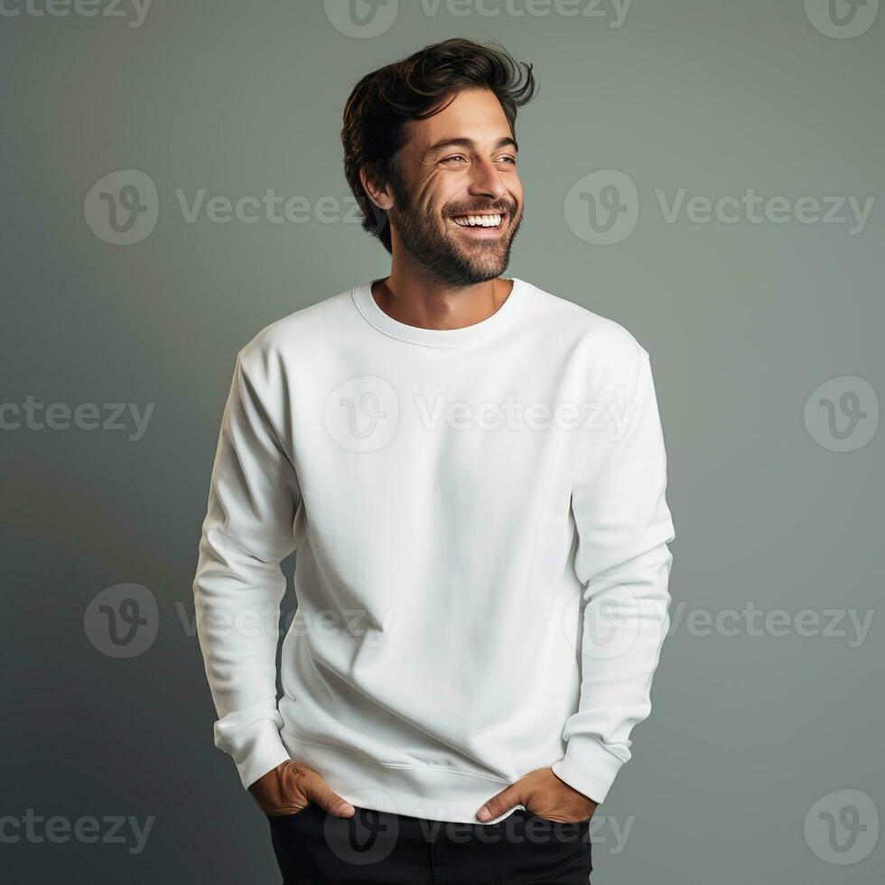 Illustration of a fashion portrait with plain sweater mockup, Ai generative , photo