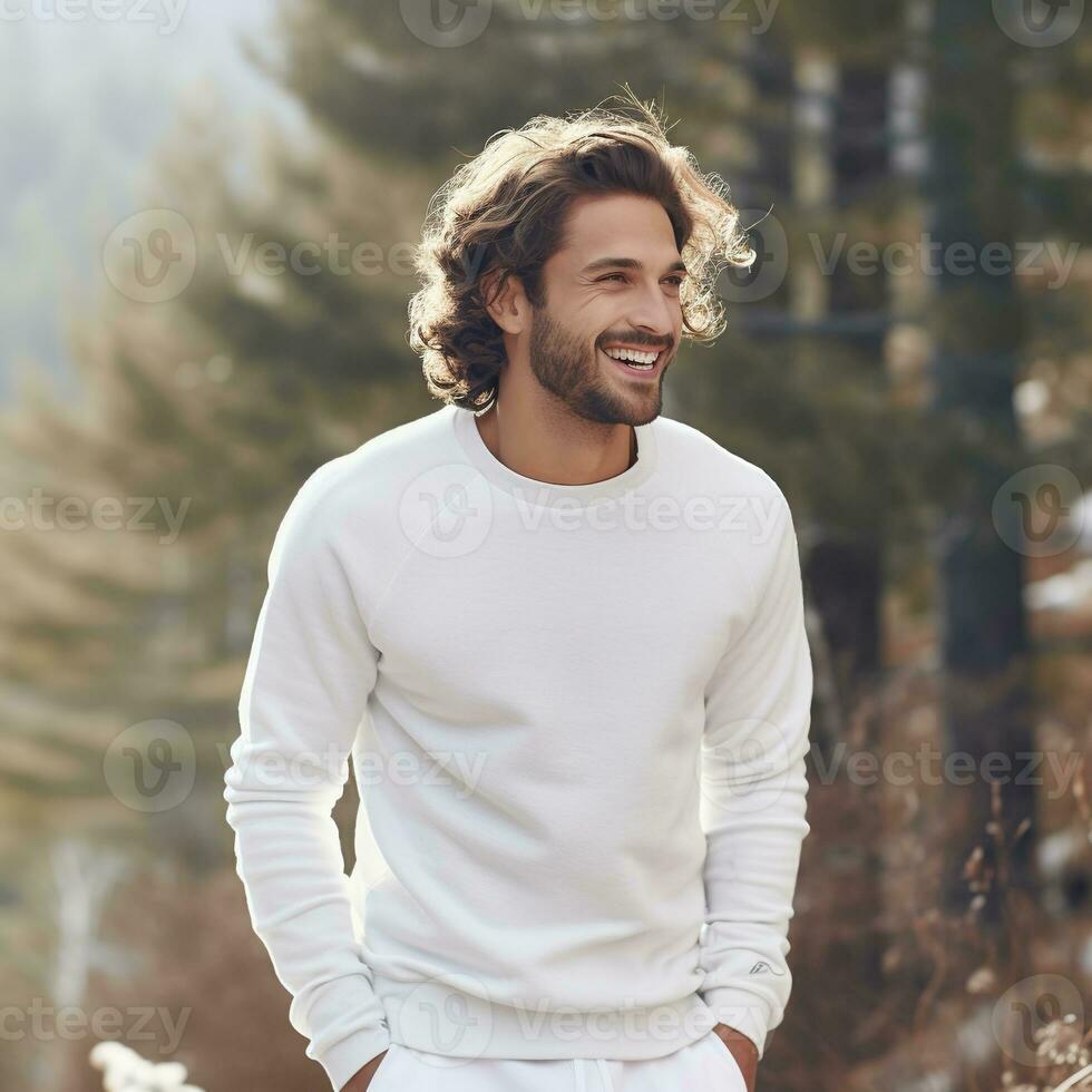 Illustration of a fashion portrait with plain sweater mockup, Ai generative , photo