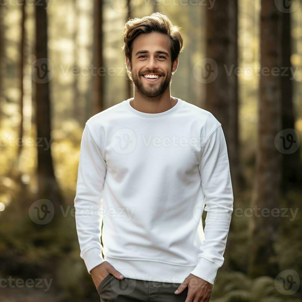Illustration of a fashion portrait with plain sweater mockup, Ai generative , photo
