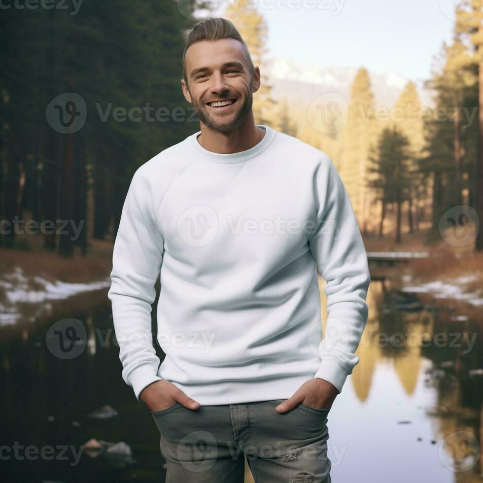 Illustration of a fashion portrait with plain sweater mockup, Ai generative , photo